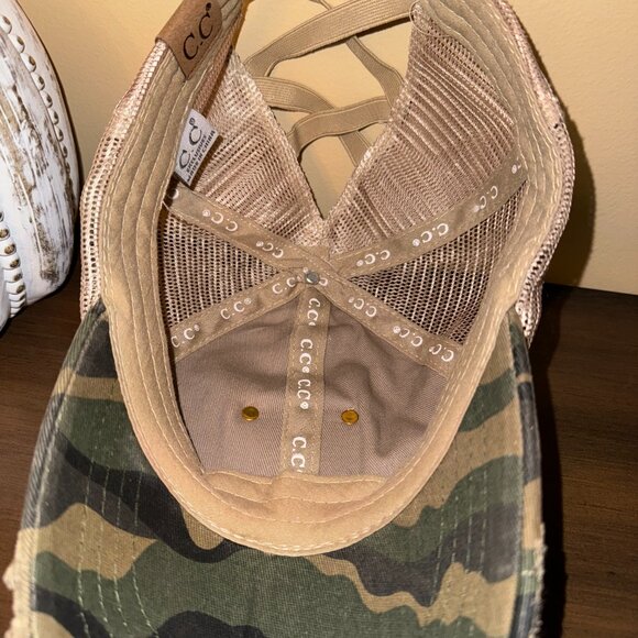Upcycled LV Patch Trucker Cap – Green Camo with Iridescent Crystal St